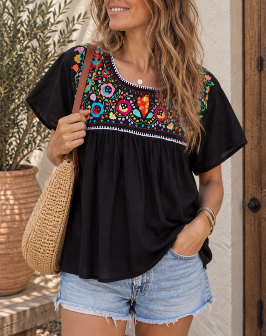 Black Embroidered Blouses