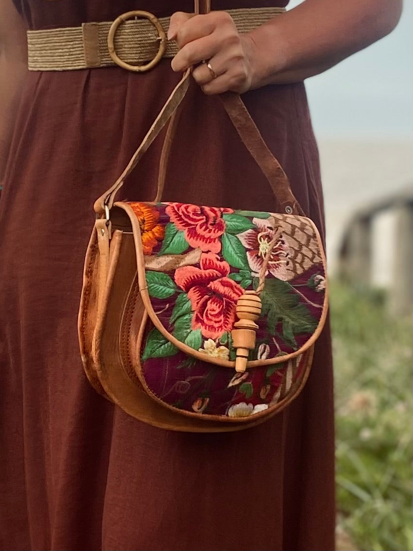 Embroidered Purse | Coloured leather handbag | Floral Leather Purse