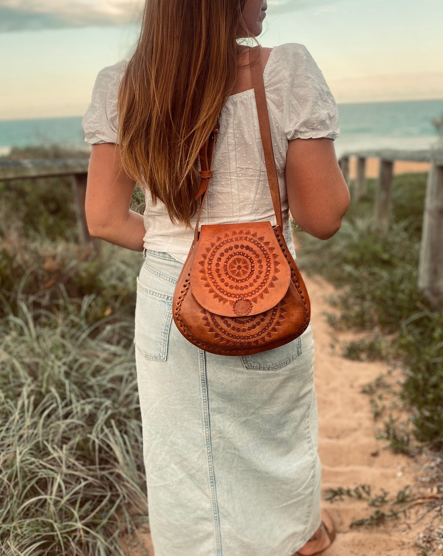 Hand tooled Leather | Vintage Leather Bag | Boho Dark leather Bag