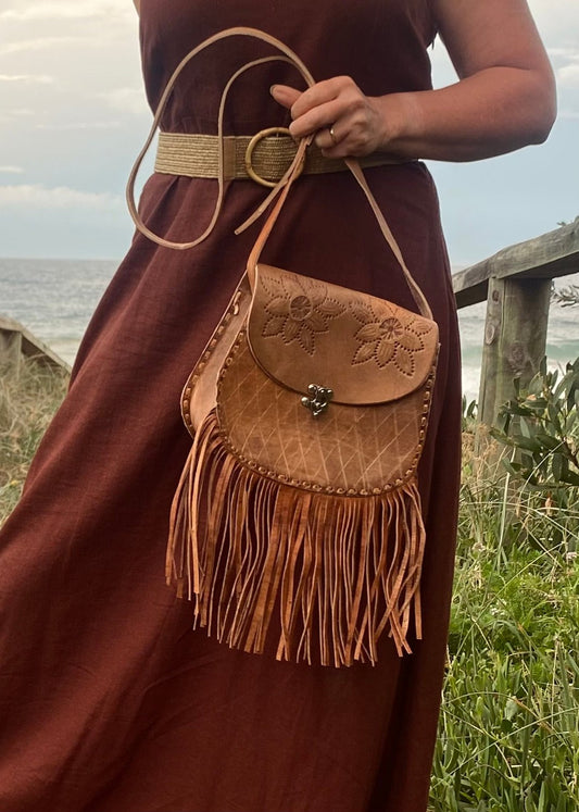 TASSEL leather bag, Unique Leather Bag, Hand tooled Purse, Fringe Bag