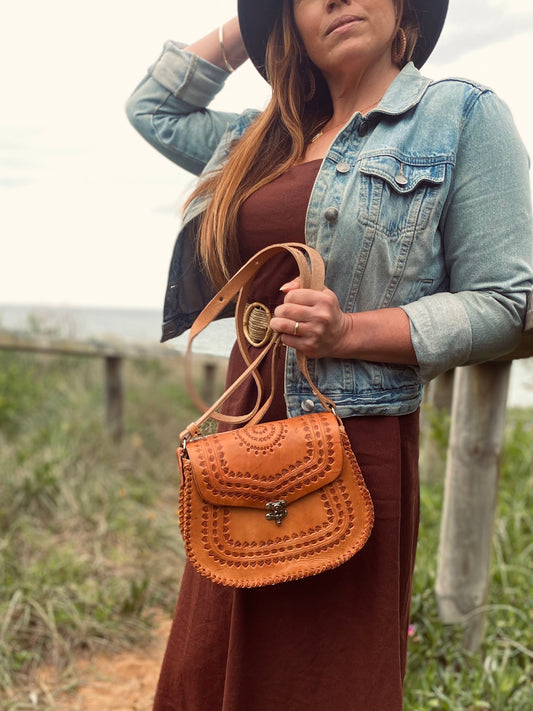 VINTAGE LEATHER BAG boho bag, hand tooled leather, handmade leather