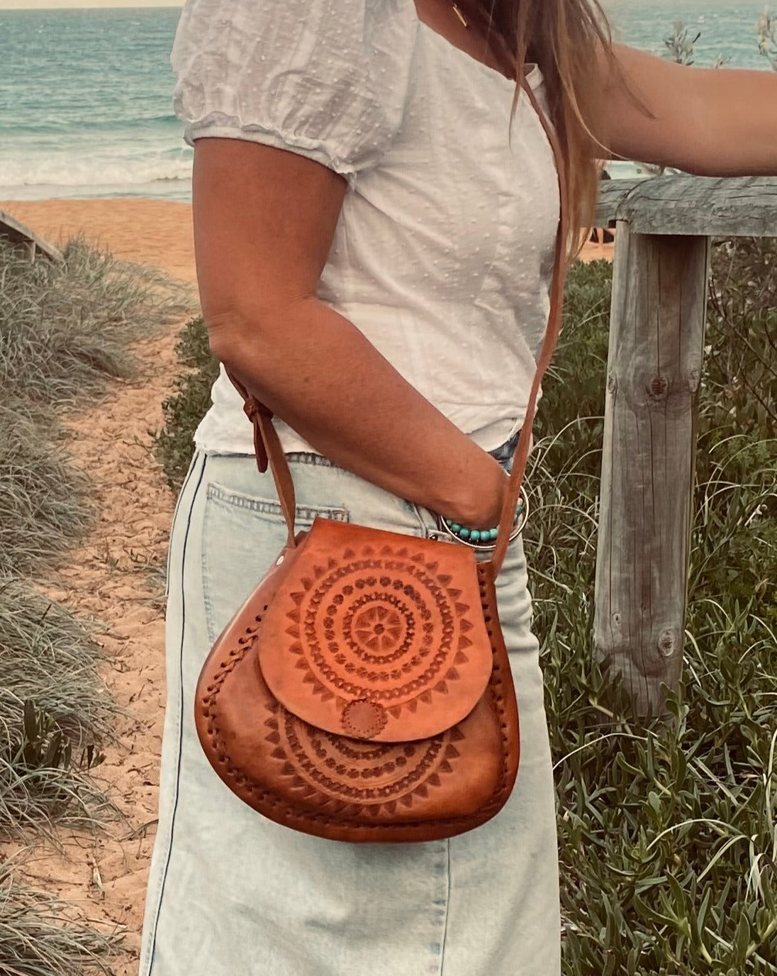 Hand tooled Leather | Vintage Leather Bag | Boho Dark leather Bag