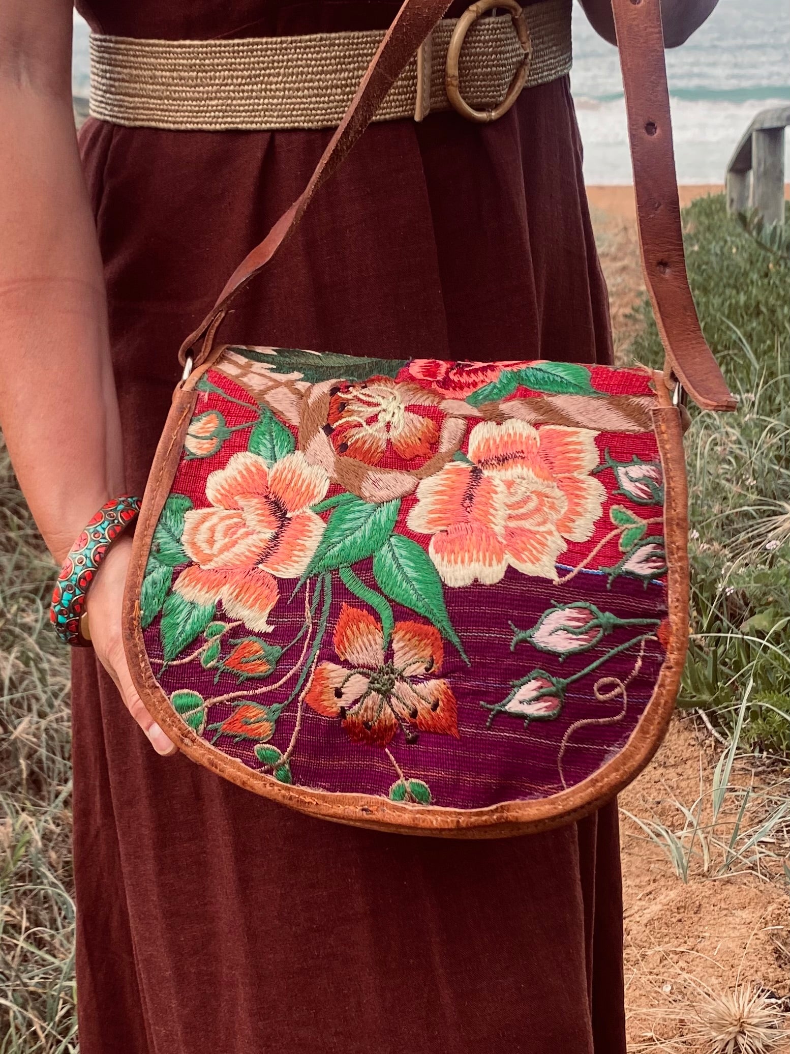 Embroidered Purse | Coloured leather handbag | Floral Leather Purse