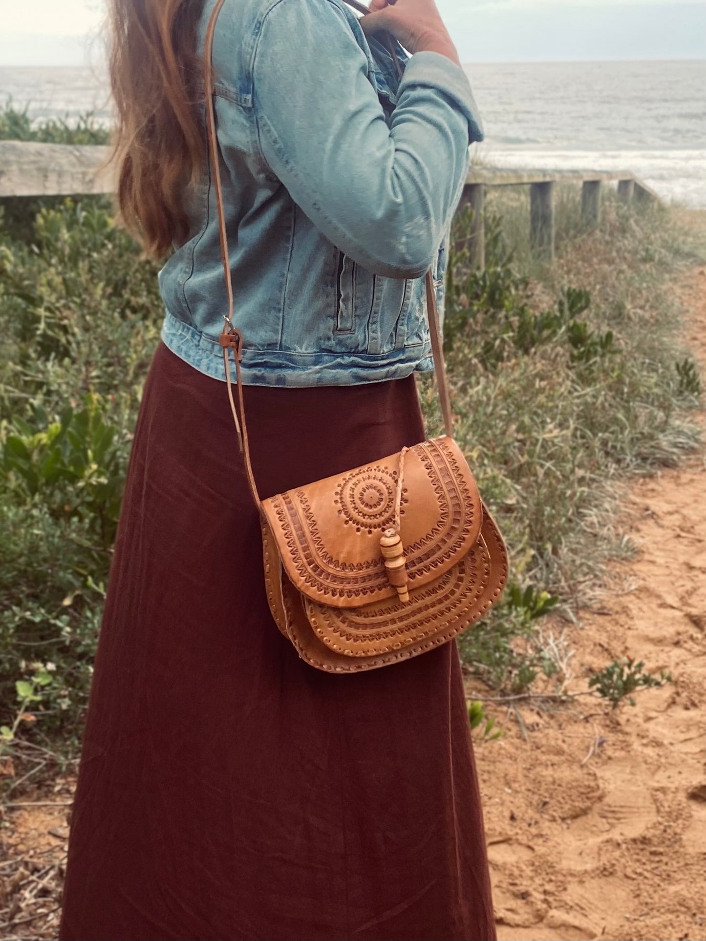 VINTAGE LEATHER Handbag, Tooled Purse, Handmade Bag, Vintage handbag