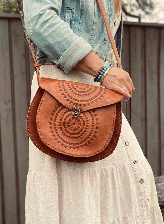 VINTAGE MEXICAN LEATHER Bag | Hand tooled Design Bag | Large Handbag