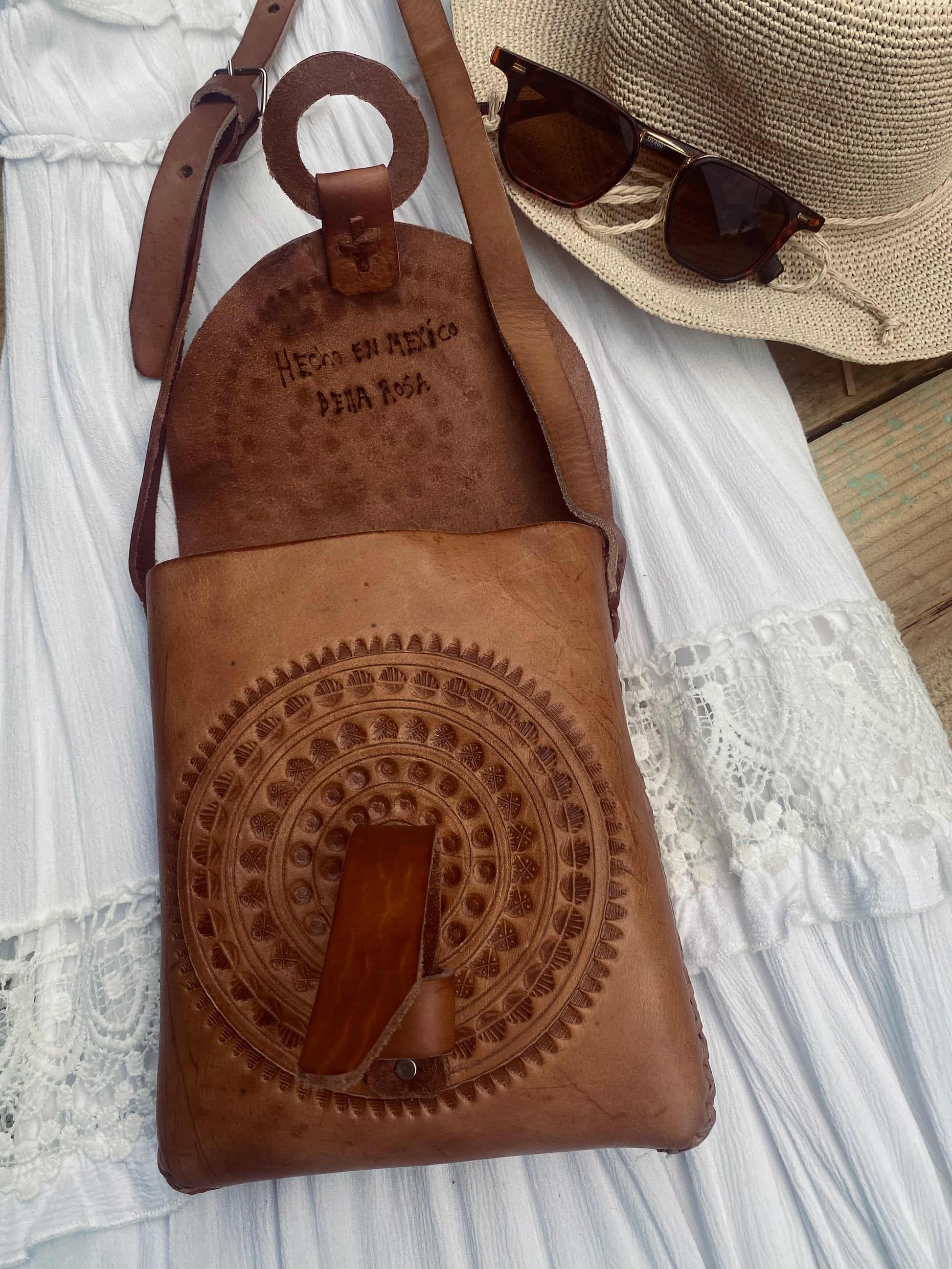 UNIQUE cross body bag, Beautiful hand tooled bag, Leather Boho Bag