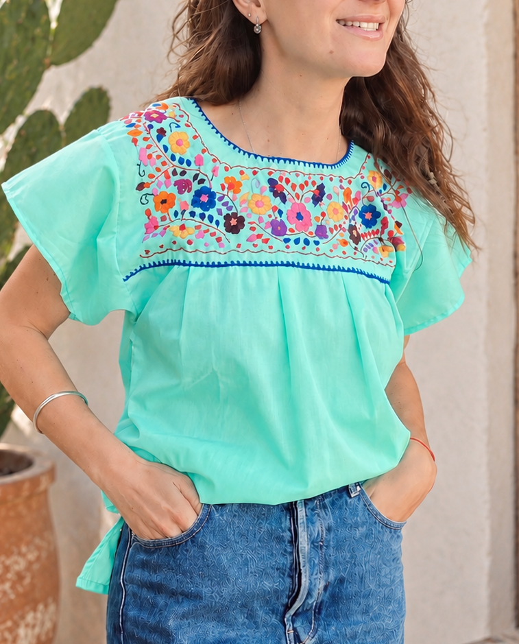Green Embroidered Blouses