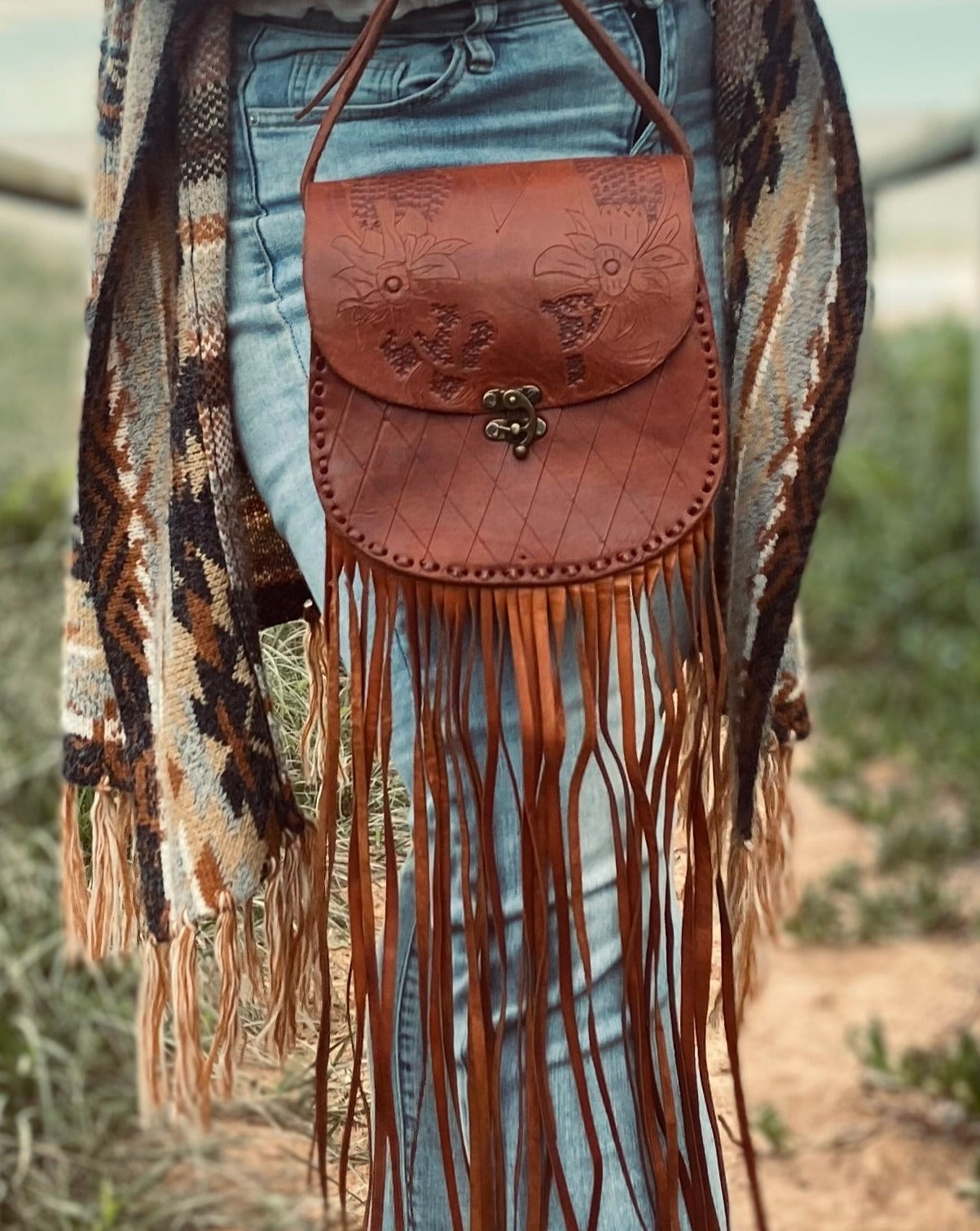 TASSEL leather bag, Unique Leather Bag, Hand tooled Purse, Fringe Bag