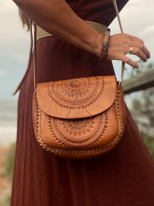 Handmade Mexican Leather Bag | Hand Tooled Design | Boho Purse