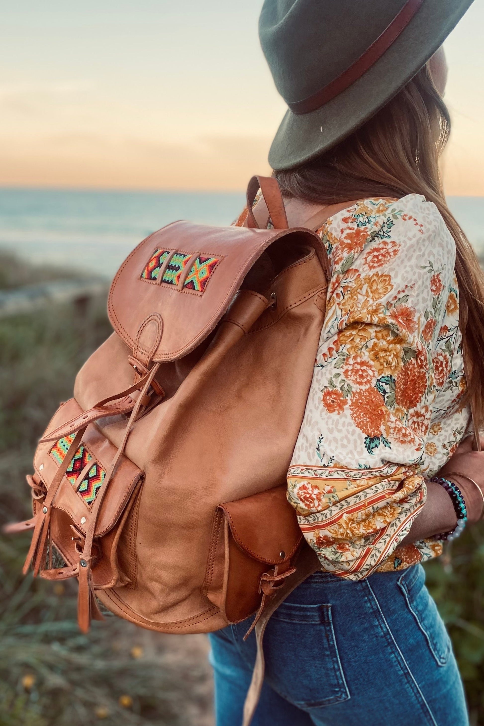 HANDMADE LEATHER BACKPACK | Hand Tooled Backpack | Women's Backpack