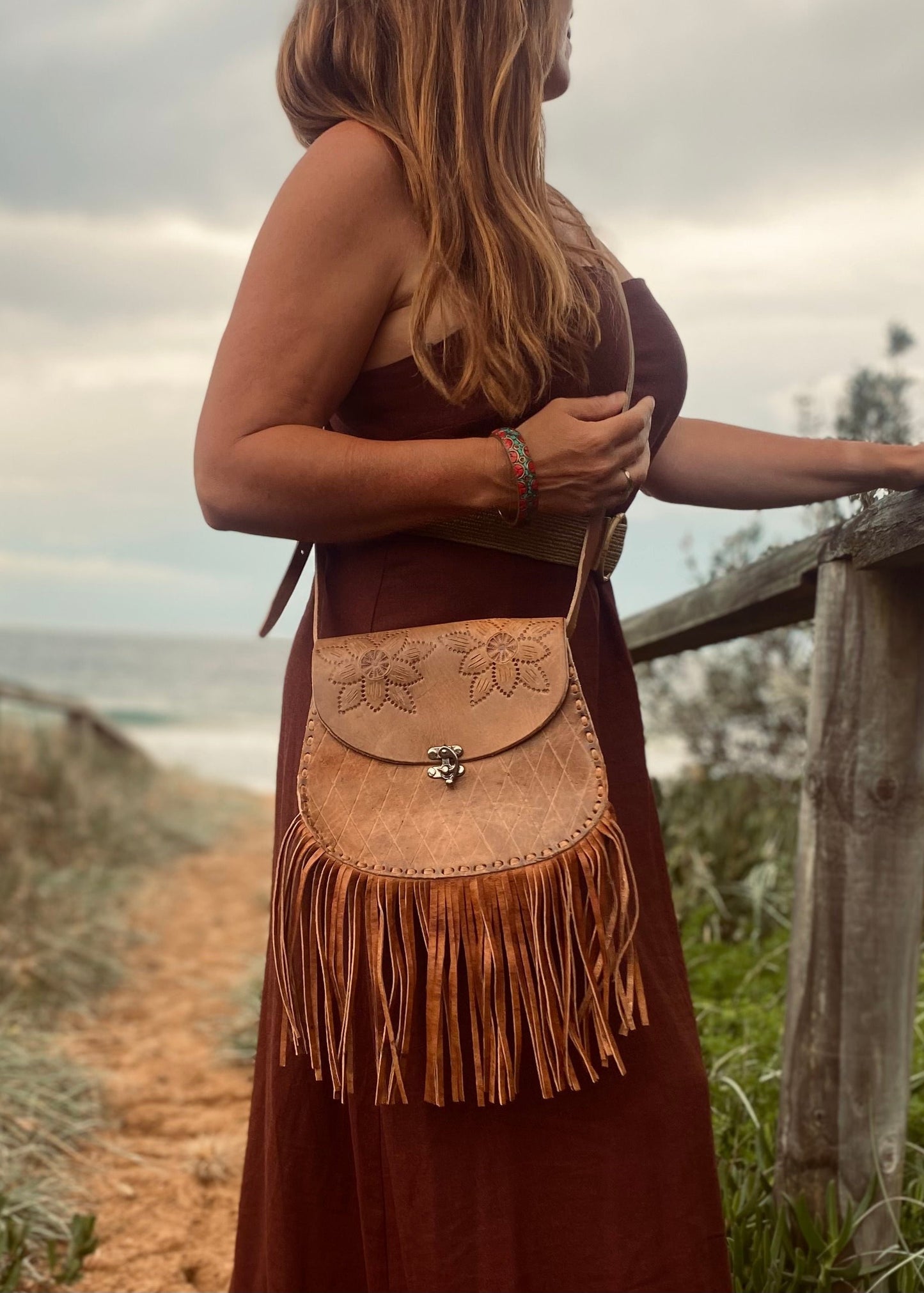 TASSEL leather bag, Unique Leather Bag, Hand tooled Purse, Fringe Bag