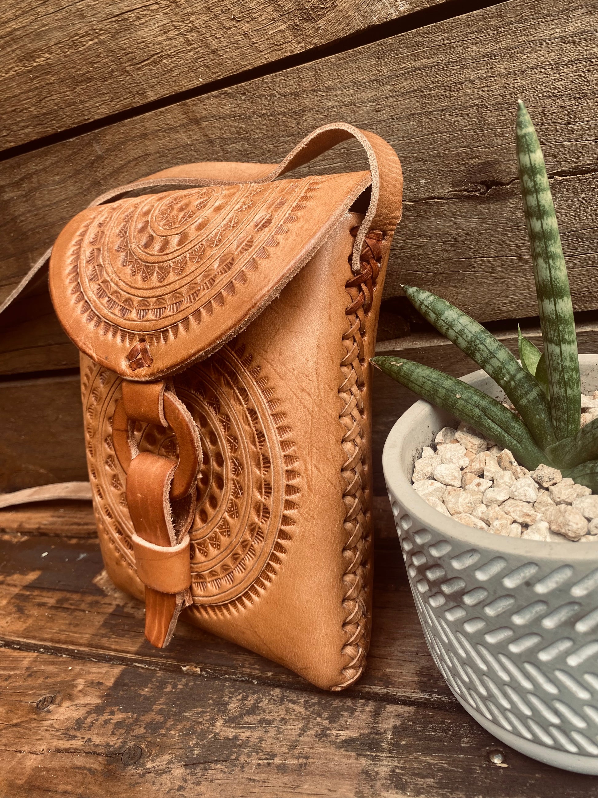 UNIQUE cross body bag, Beautiful hand tooled bag, Leather Boho Bag