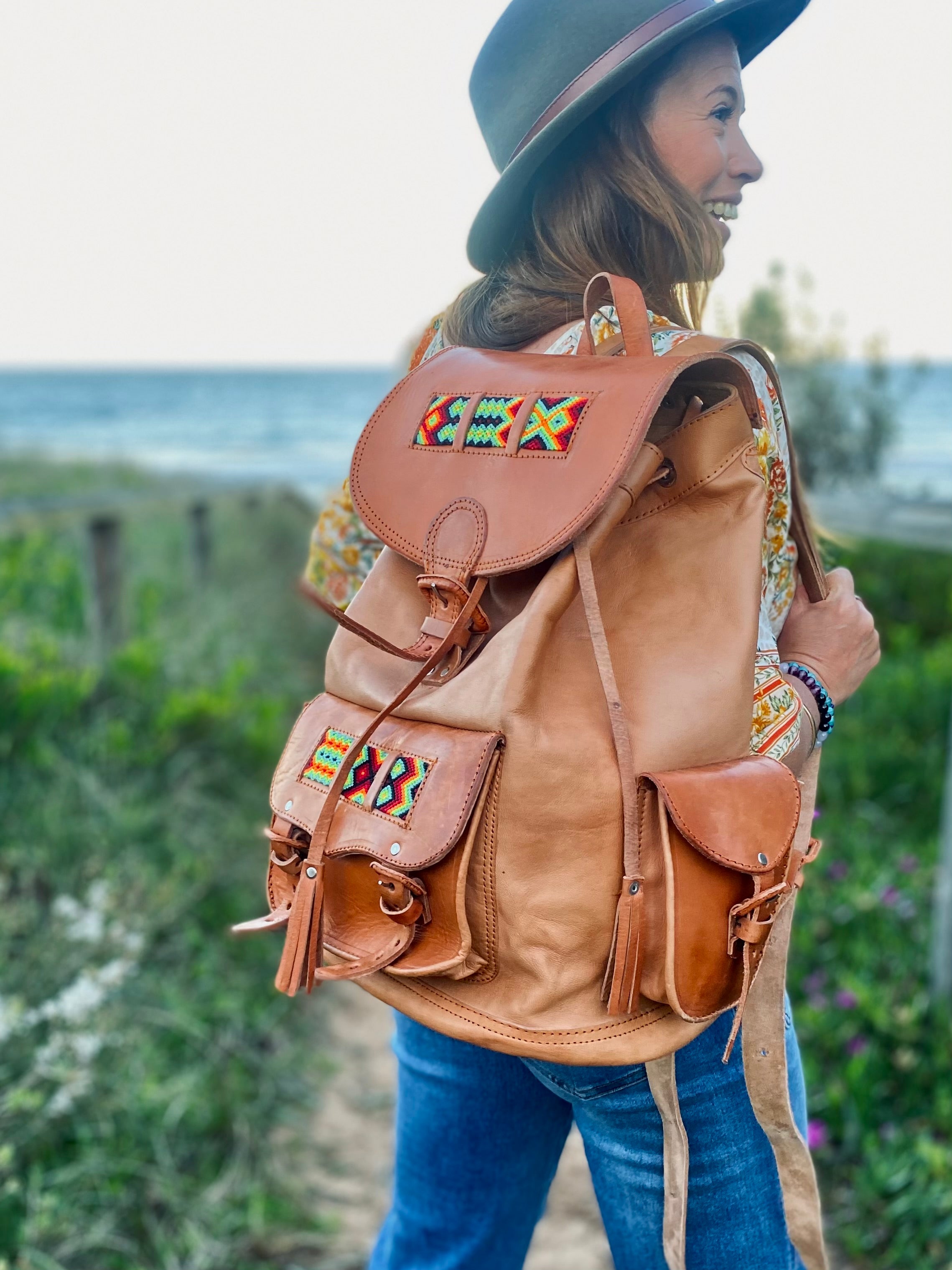 Handmade leather backpack online