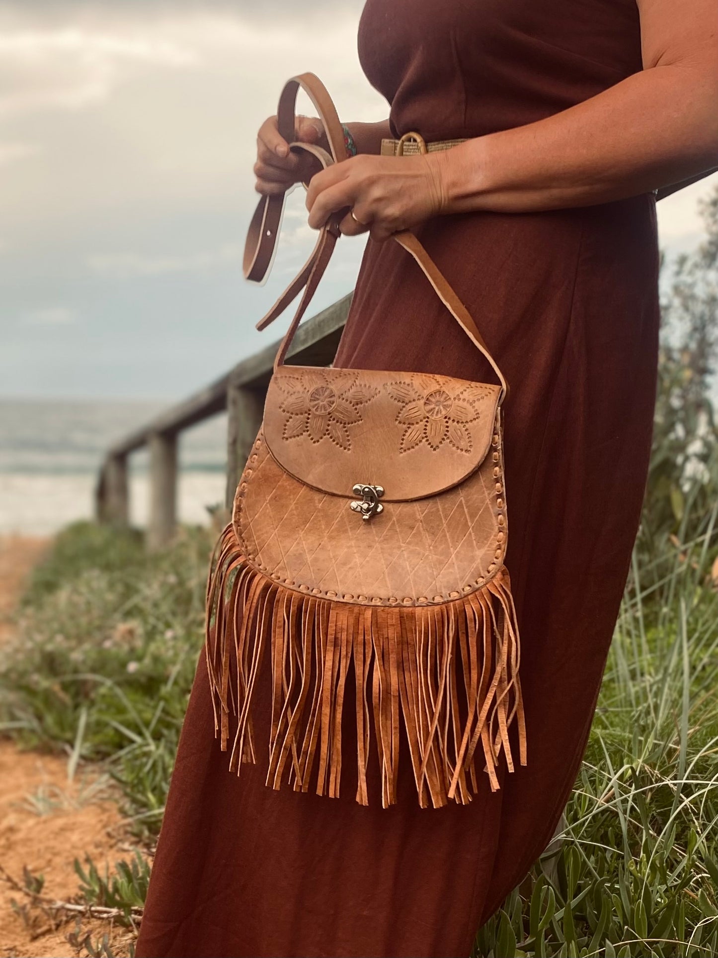 TASSEL leather bag, Unique Leather Bag, Hand tooled Purse, Fringe Bag