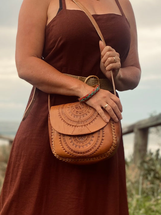 Handmade Mexican Leather Bag | Hand Tooled Design | Boho Purse