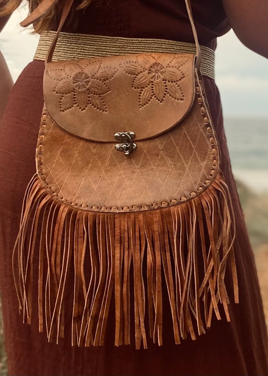 TASSEL leather bag, Unique Leather Bag, Hand tooled Purse, Fringe Bag