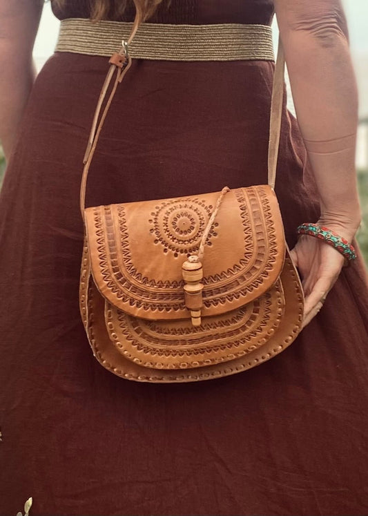 VINTAGE LEATHER Handbag, Tooled Purse, Handmade Bag, Vintage handbag