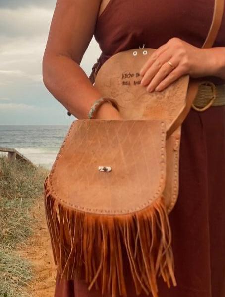 TASSEL leather bag, Unique Leather Bag, Hand tooled Purse, Fringe Bag