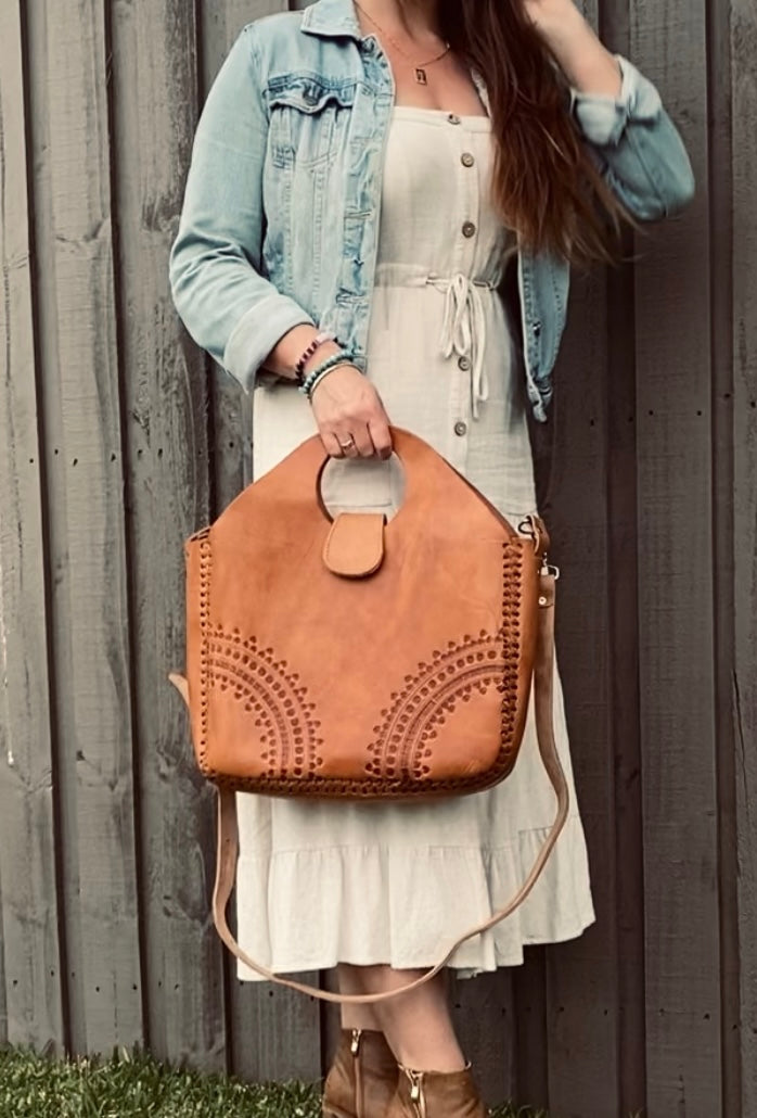 Big leather Bag, Hand tooled bag, Market Bag, Boho Bag, Vintage Bag