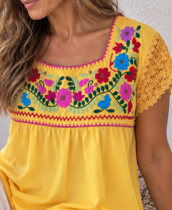 Yellow Embroidered Blouses