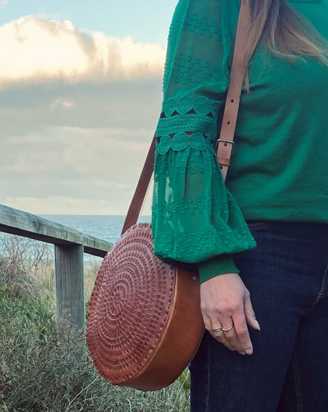 CIRCLE BAG LEATHER, Handmade Bag Vintage, Hand tooled Bag, Unique Bag