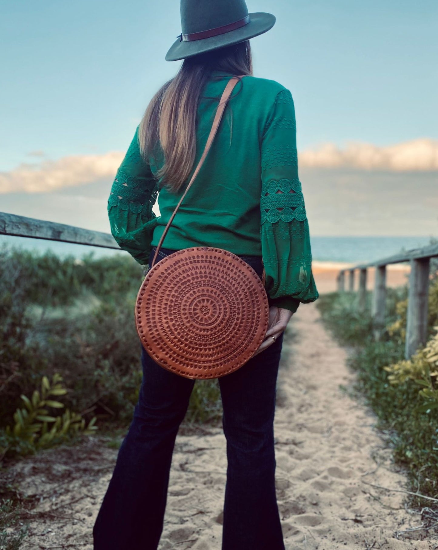 CIRCLE BAG LEATHER, Handmade Bag Vintage, Hand tooled Bag, Unique Bag