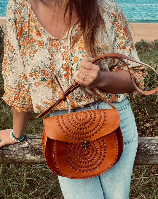 Vintage Mexican Tooled Leather Crossbody Bag