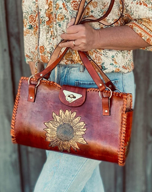 Vintage Boho Brown Leather Bag Styles With Floral Work