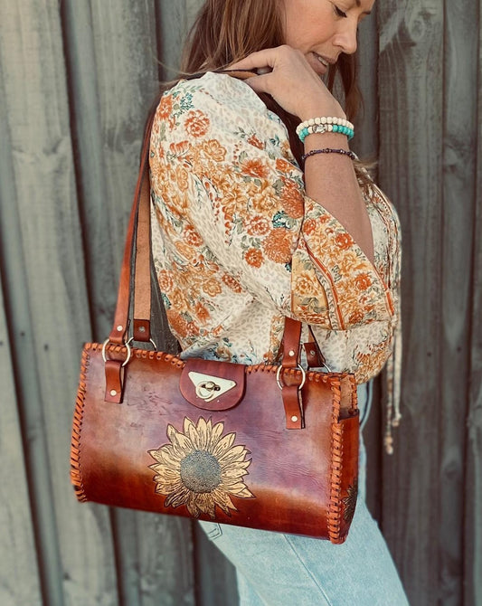 Vintage Mexican Tooled Leather Crossbody Bag