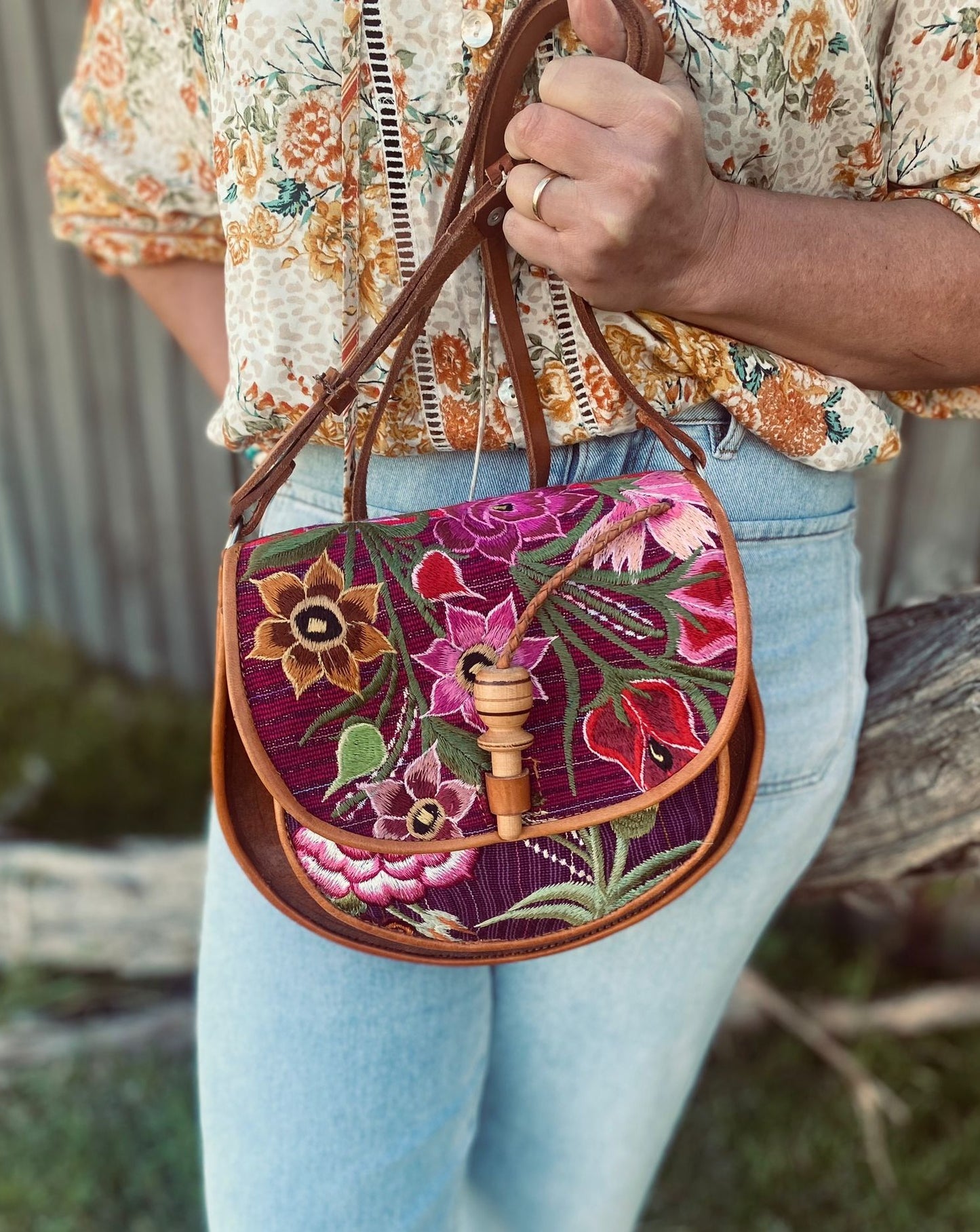 Embroidered Purse | Coloured leather handbag | Floral Leather Purse