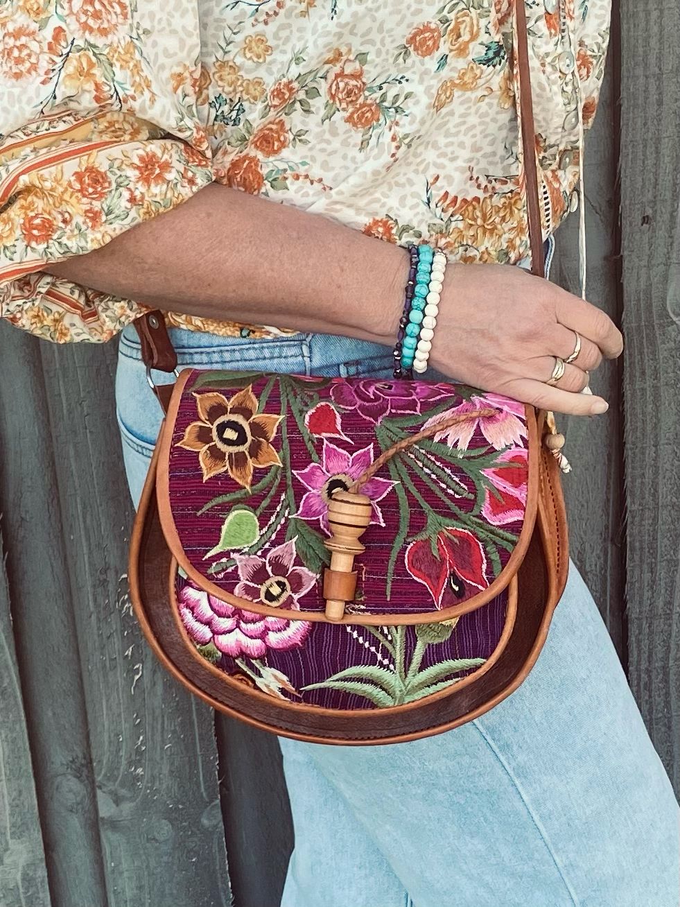 Embroidered Purse | Coloured leather handbag | Floral Leather Purse