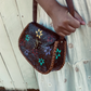 HANDPAINTED FLOWER BAG, Mexican handbag, Colour purse, Leather handbag