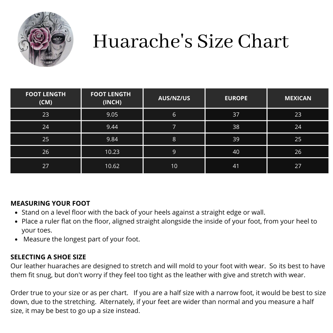 Huarache size chart sales