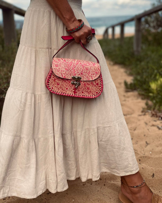 PINK HANDBAGS, Leather Bags, Hand painted bags, Mexican Purse, Colour