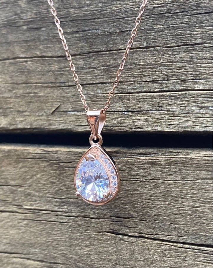 Rose gold teardrop on sale necklace