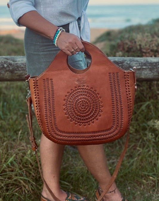 Big leather Bag, Hand tooled bag, Market Bag, Boho Bag, Vintage Bag