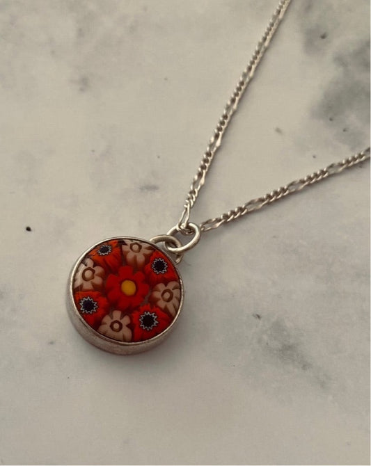 925 silver necklace, mexican jewellery, red flower necklace, taxco