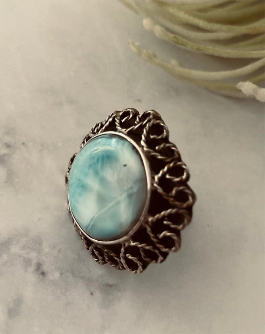 LARIMAR RING, Mexican Silver Ring, Larimar for sale, Larimar Stone