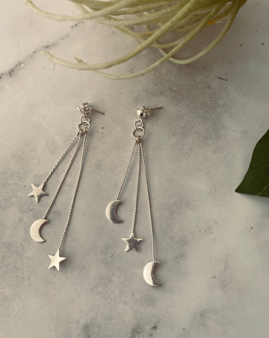 STAR & MOON EARRINGS, silver jewellery, Mexican Silver, Star and Moon