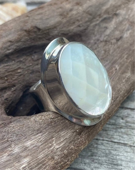Mother of Pearl Ring, 925 taxco silver, Mexican Ring, Mexican Silver