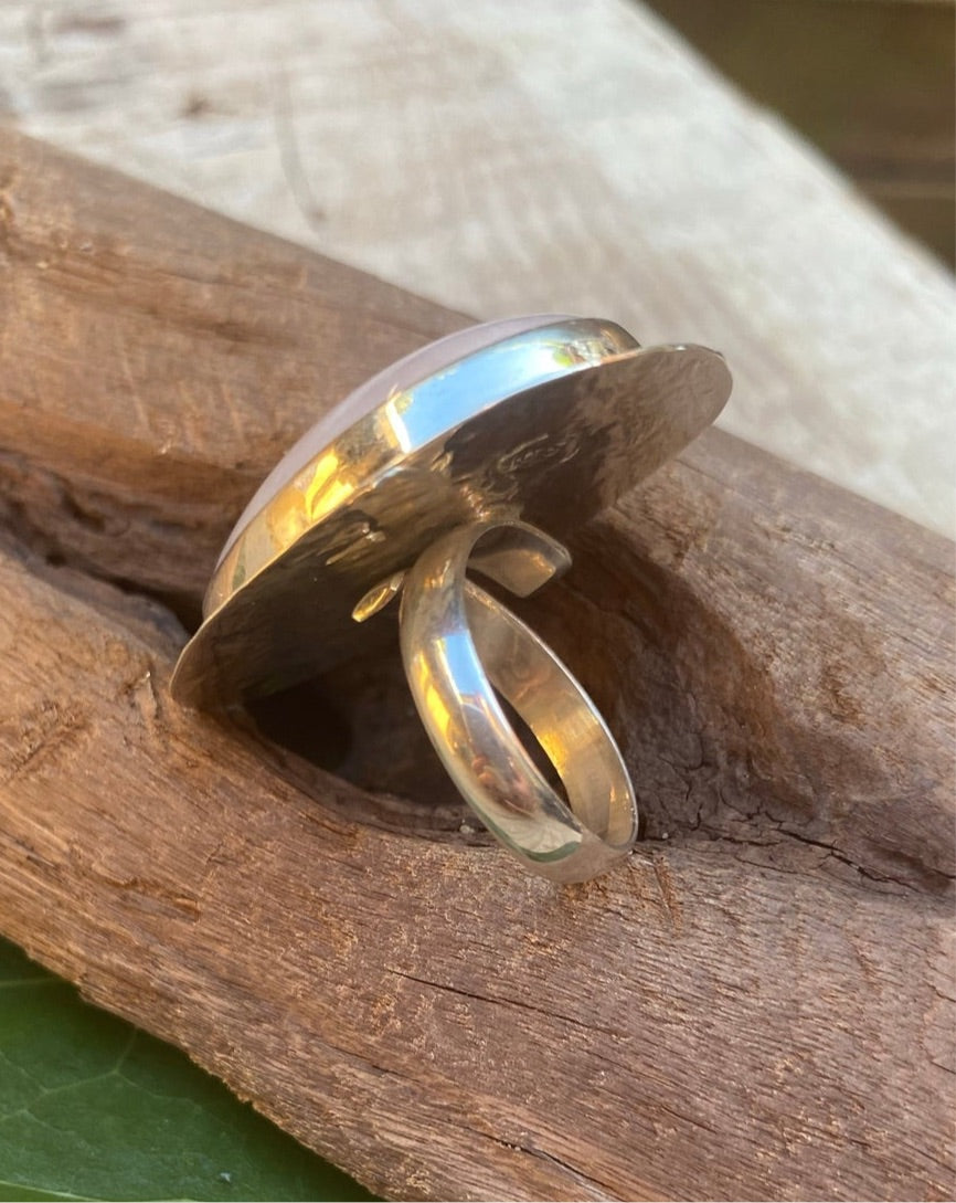 Rose Quartz Ring, Silver Ring, Taxco Silver Jewlery, Quartz Silver Ring