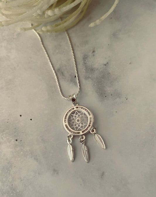 silver necklace, taxco jewellery, dream catcher, silver dream catcher