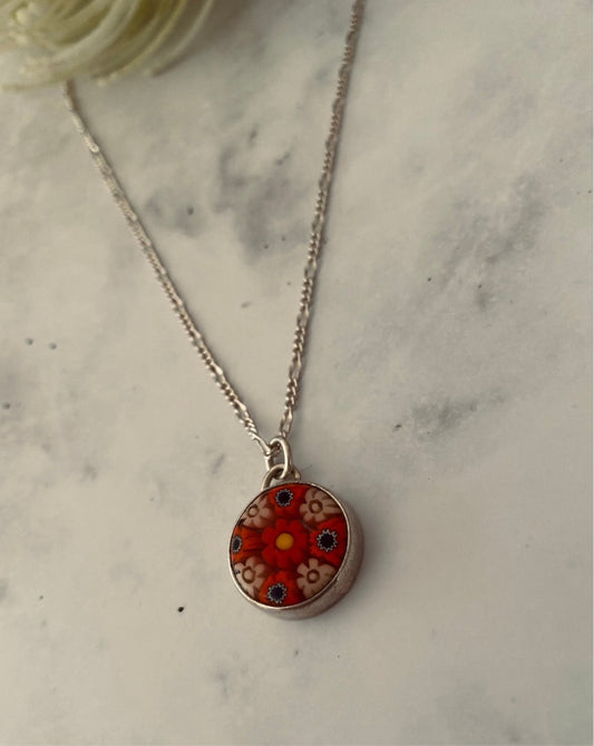 925 silver necklace, mexican jewellery, red flower necklace, taxco