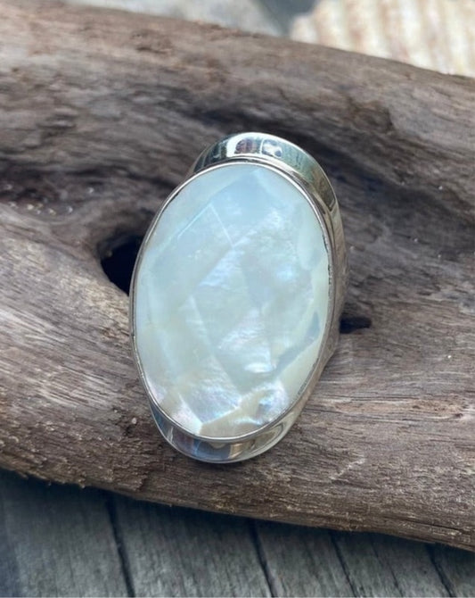 Mother of Pearl Ring, 925 taxco silver, Mexican Ring, Mexican Silver