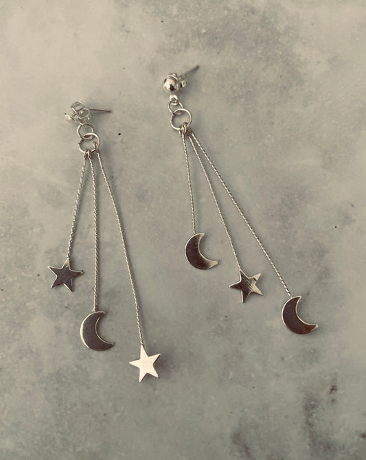 STAR & MOON EARRINGS, silver jewellery, Mexican Silver, Star and Moon